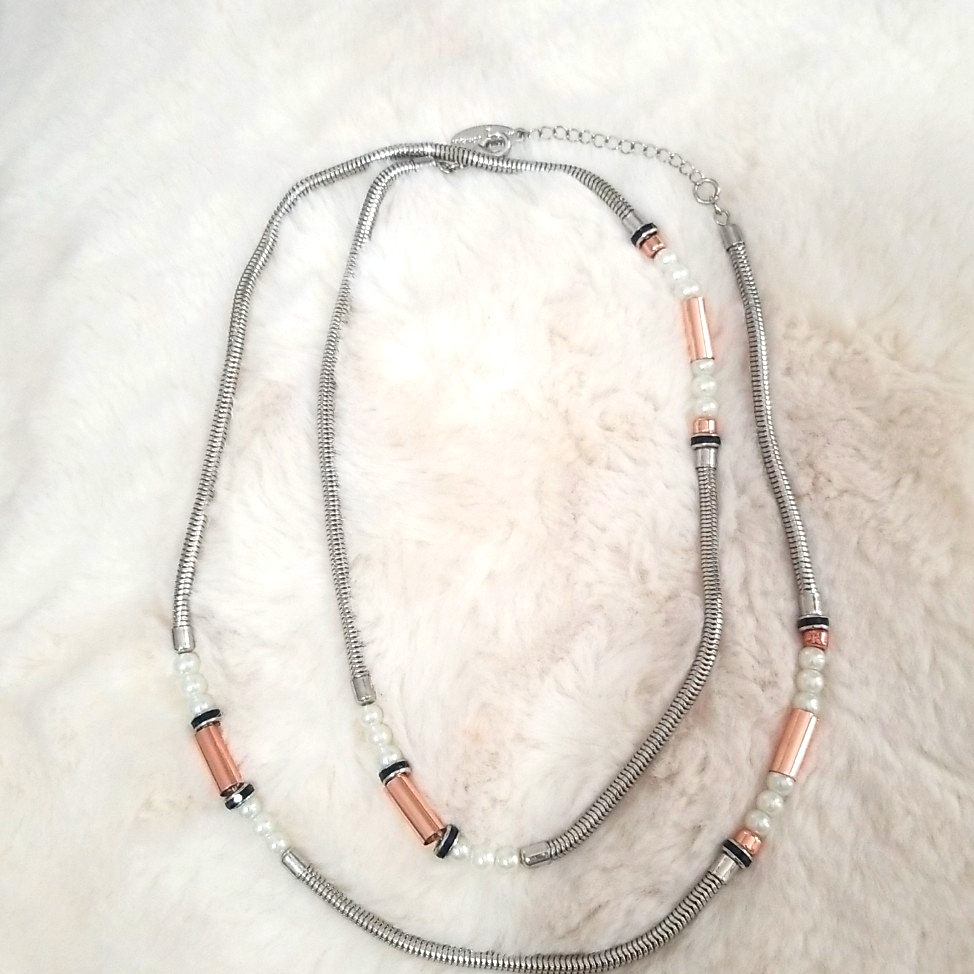 Silver Tone And Gold Tone Faux Pearl Necklace